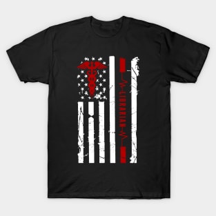 Librarian Heartbeat Flag American T-Shirt